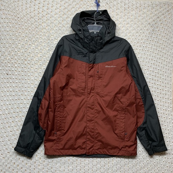 Eddie Bauer Jacket Mens Medium WeatherEdge Hooded Waterproof Coat New York Life - Picture 1 of 11